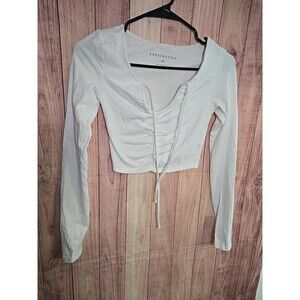 Aeropostale Long Sleeve Top Womens Large White Scoop Neck Stream Shirt Crop